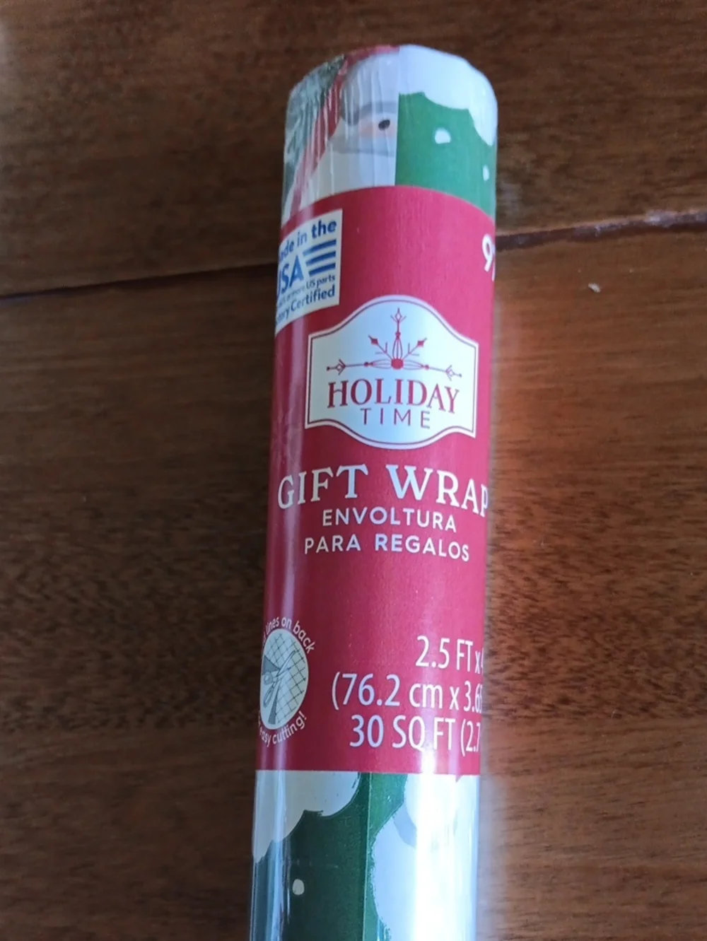 Green Holly and Red Berry Holiday Gift Wrap Roll
